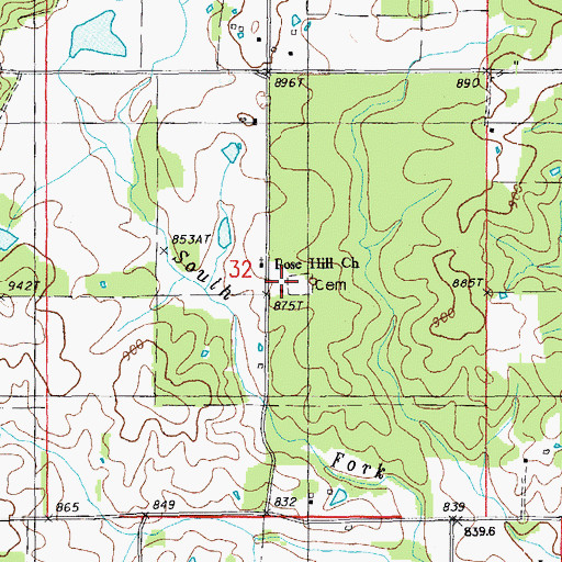 Topographic Map of Rose Hill Cemetery, MO