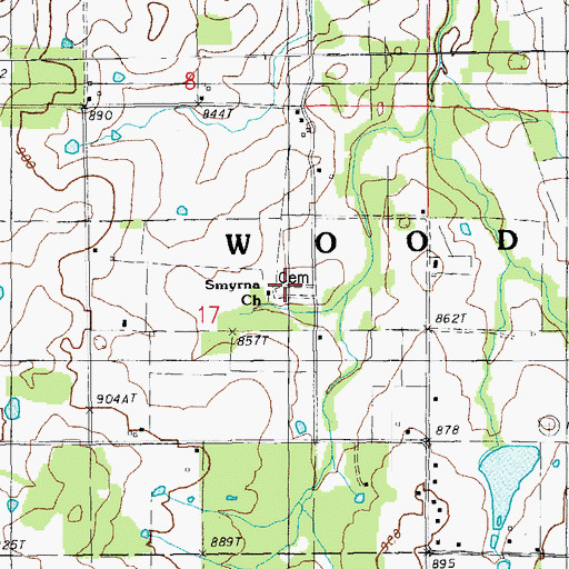 Topographic Map of Smyrna Cemetery, MO