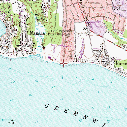 Topographic Map of Old Buttonwoods, RI
