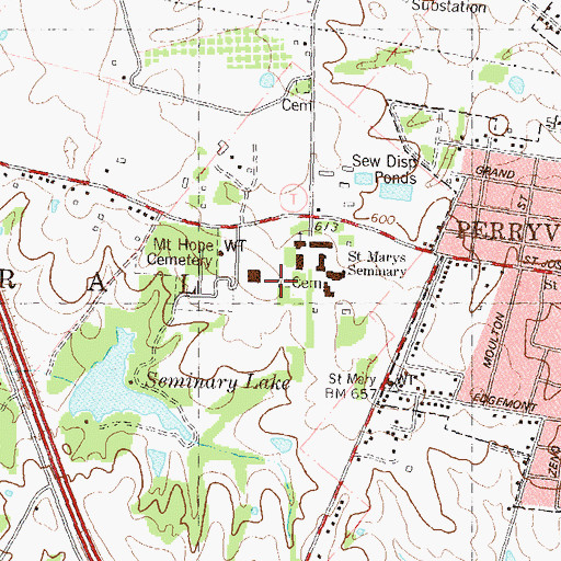 Topographic Map of Saint Marys of the Barrens Cemetery, MO