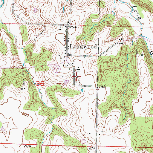Topographic Map of Longwood Cemetery, MO