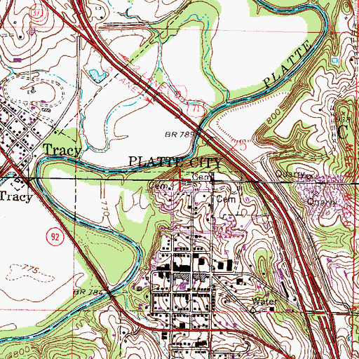 Topographic Map of Platte City Cemetery, MO
