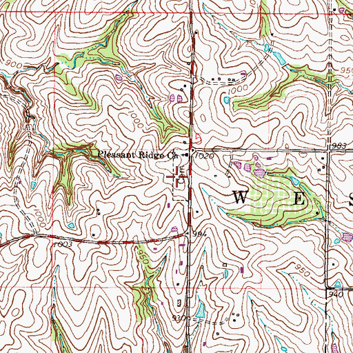 Topographic Map of Pleasant Ridge Cemetery, MO