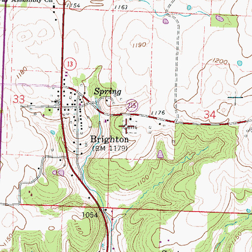 Topographic Map of Brighton Cemetery, MO