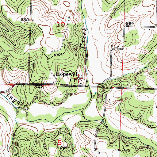 Topographic Map of Hopewell Cemetery, MO