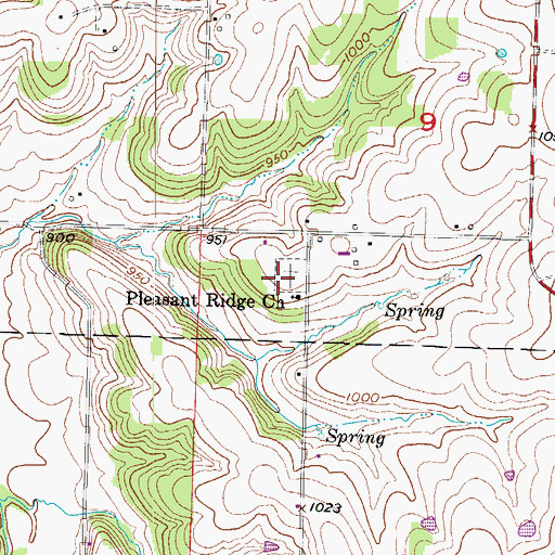 Topographic Map of Pleasant Ridge Cemetery, MO