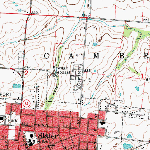 Topographic Map of Slater City Cemetery, MO