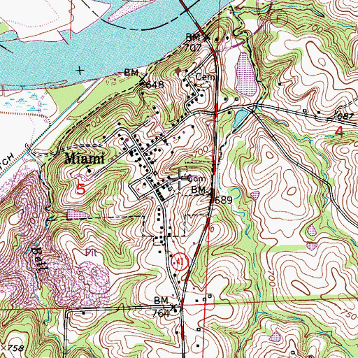 Topographic Map of Miami Cemetery, MO