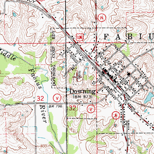 Topographic Map of Downing City Cemetery, MO