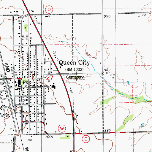 Topographic Map of Queen City Cemetery, MO