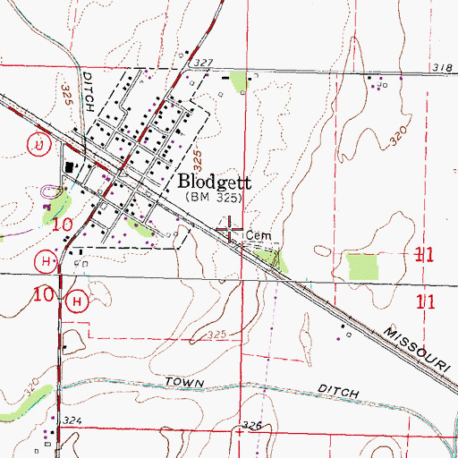 Topographic Map of Blodgett Cemetery, MO