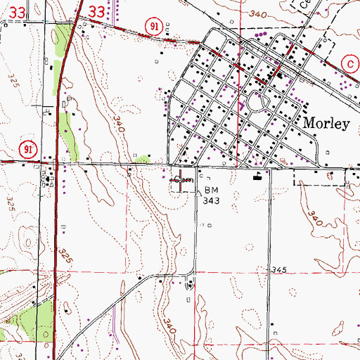 Topographic Map of New Morley Cemetery, MO