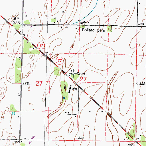 Topographic Map of Unity Cemetery, MO