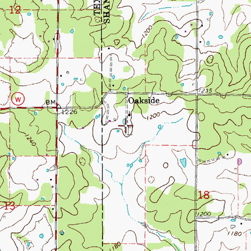 Topographic Map of Oakside Cemetery, MO