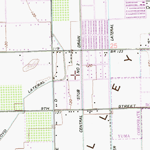 Topographic Map of Central Stub Number Two Drain, AZ