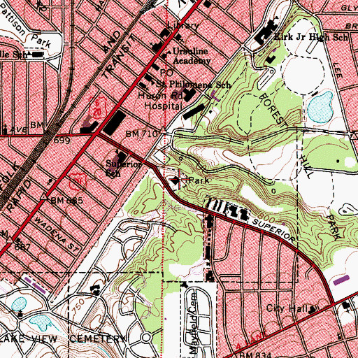 Topographic Map of Lake Park Tower, OH