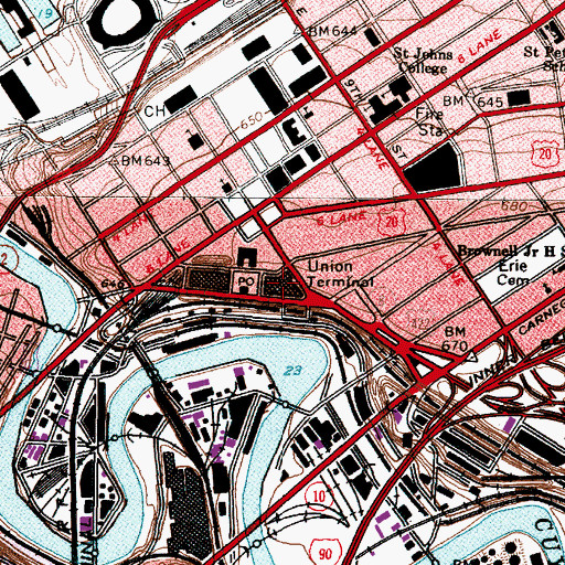 Topographic Map of Landmark Office Towers, OH