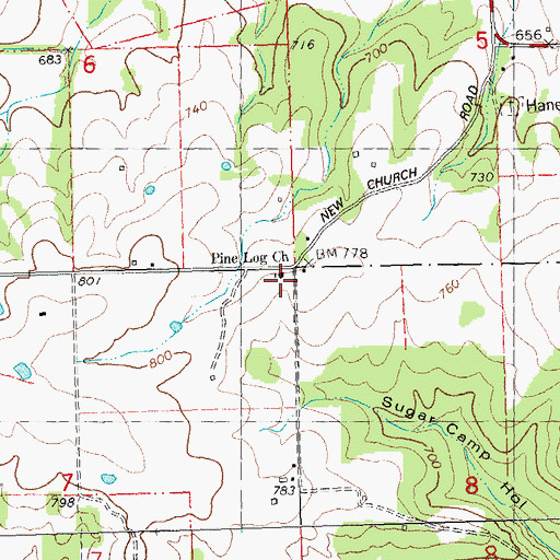 Topographic Map of Pine Log Cemetery, MO