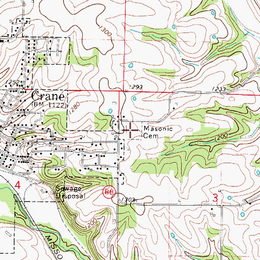Topographic Map of Crane Cemetery, MO
