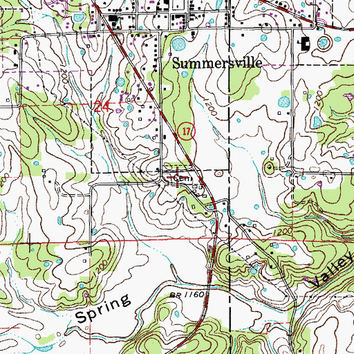 Topographic Map of Summersville Cemetery, MO