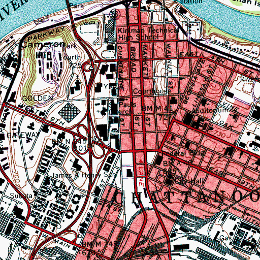 Topographic Map of James Building, TN