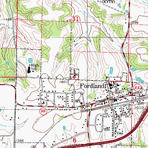 Topographic Map of Fordland Cemetery, MO