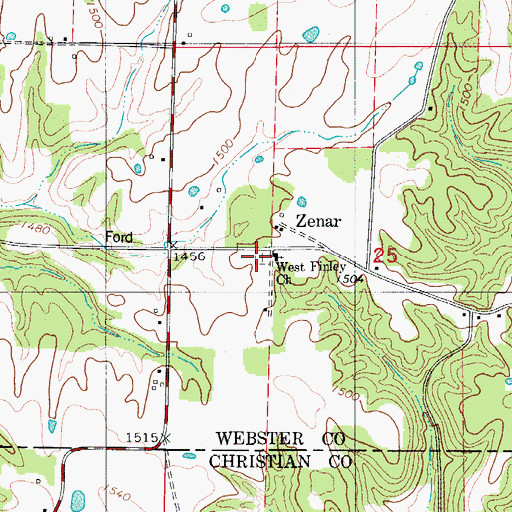 Topographic Map of West Finley Cemetery, MO