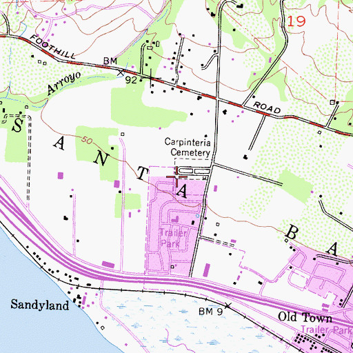 Topographic Map of Carpinteria Cemetery, CA