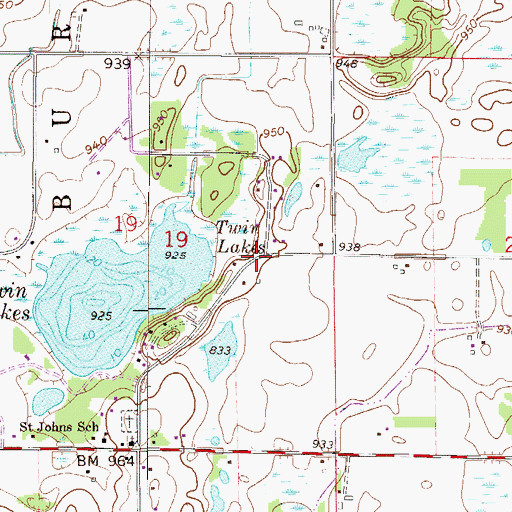 Topographic Map of Twin Lake School (historical), MN