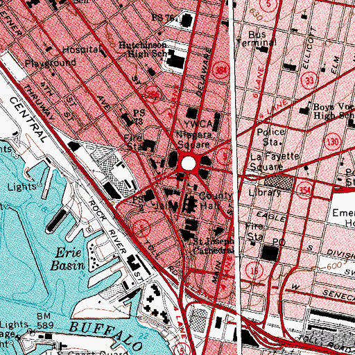 Topographic Map of Buffalo City Court Building, NY