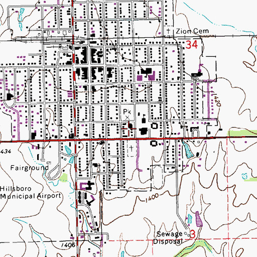 Topographic Map of Tabor College, KS