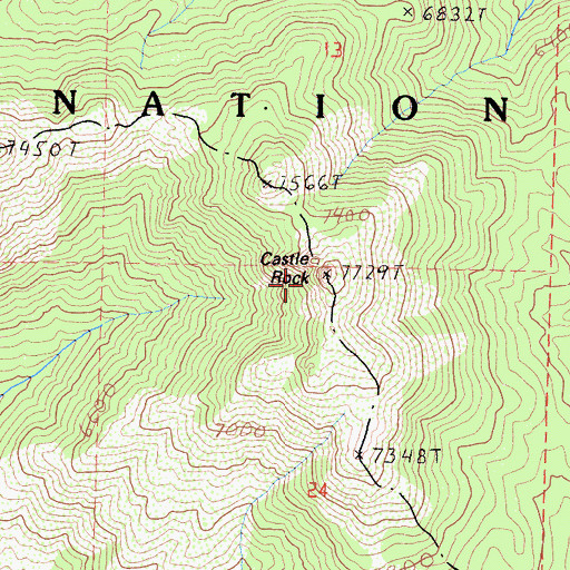 Topographic Map of Castle Rock, CA