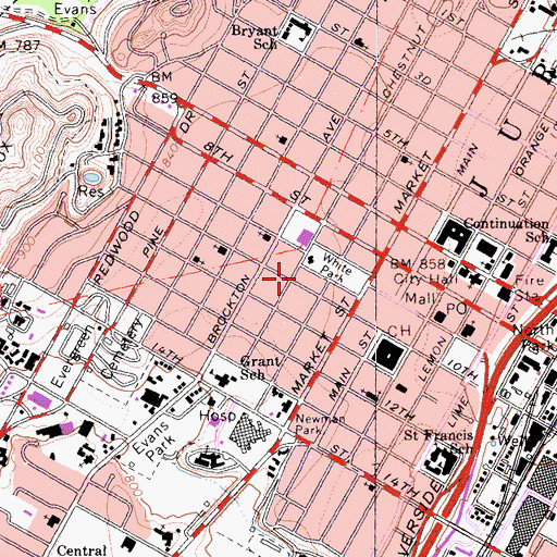 Topographic Map of Mount Rubidoux Manor, CA