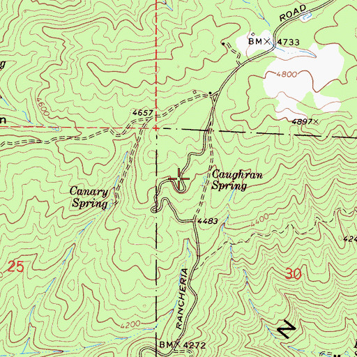 Topographic Map of Caughran Spring, CA