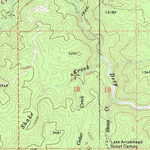 Topographic Map of Cedar Creek, CA