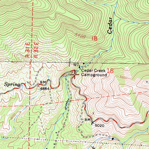 Topographic Map of Cedar Creek Campground, CA