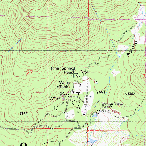 Topographic Map of Pine Springs Ranch, CA