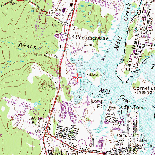 Topographic Map of Cocumscussoc (historical), RI