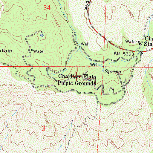Topographic Map of Charlton Flats Picnic Grounds, CA