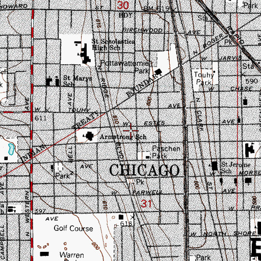Topographic Map of Rogers Park Township (historical), IL