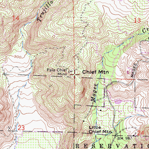 Topographic Map of Chief Mountain, CA