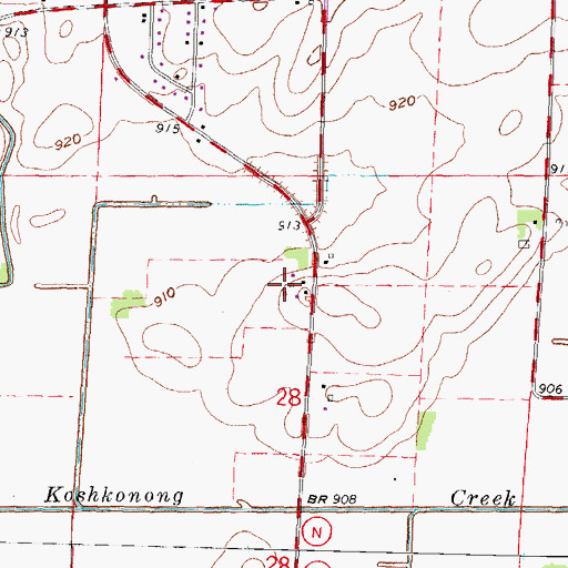 Topographic Map of Bradley Farms, WI
