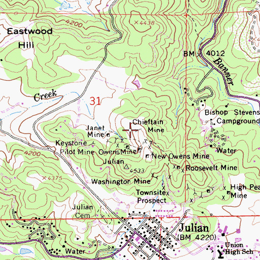 Topographic Map of Chieftain Mine, CA