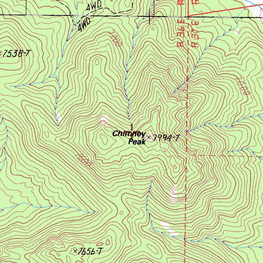 Topographic Map of Chimney Peak, CA