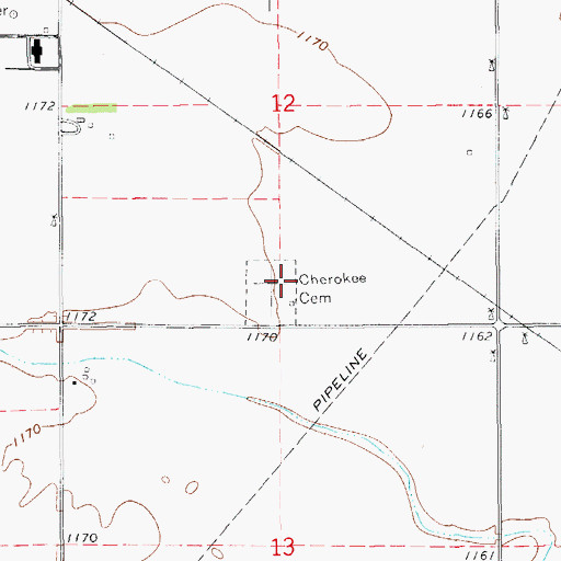 Topographic Map of Cherokee Catholic Cemetery, OK