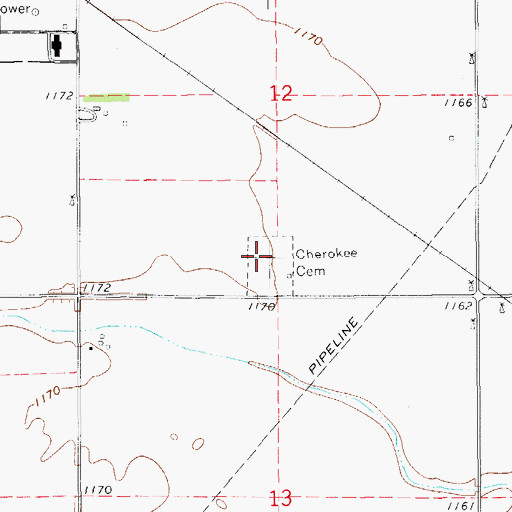 Topographic Map of Cherokee Municipal Cemetery, OK