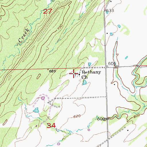 Topographic Map of Bethel Cemetery, OK