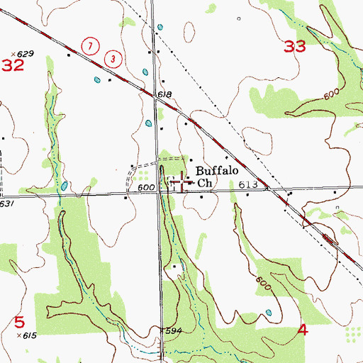 Topographic Map of Buffalo Creek Cemetery, OK
