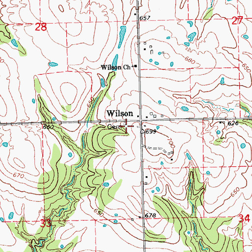 Topographic Map of Wilson Cemetery, OK