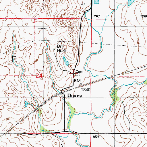 Topographic Map of Old Doxey Cemetery, OK